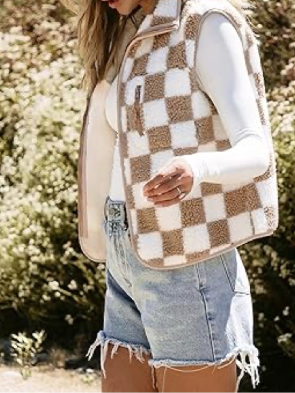 SHEIN Brown and White Fleece Vest